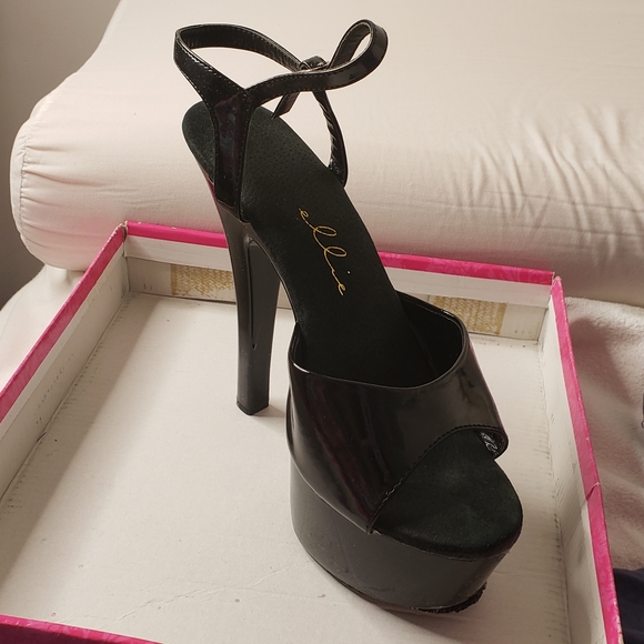 SOLD ON M- Juliet Platform Dance Sandal Ellie Shoes, black 6" - Picture 2 of 12